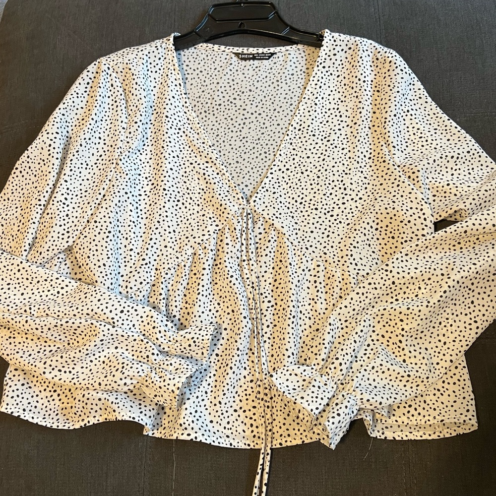 Shein blouse white w/black polka dots.  30% off 2+ items!